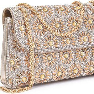 Brand New Crossbody Elegant Rhinestone Bag  Champagne Stylish & Spacious